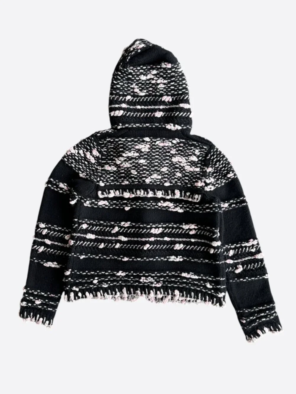 Chanel Black & Pink Tweed Cashmere Women's Hooded Sweater